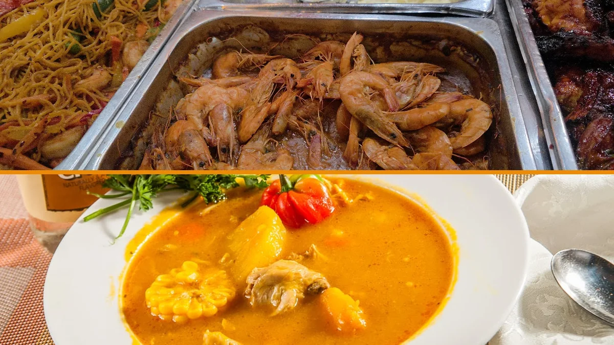 Jamaican plates with rice and seafood.