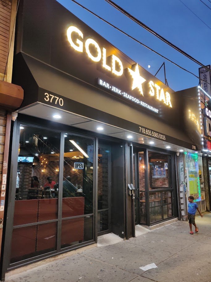 Gold Star Jerk and Seafood storefront in the Bronx.