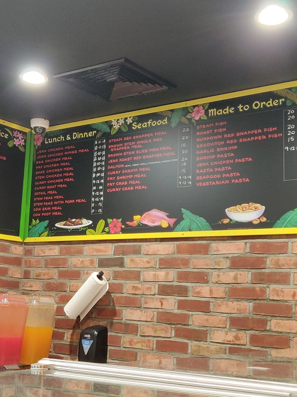 Menu board with Jamaican lunch specials.
