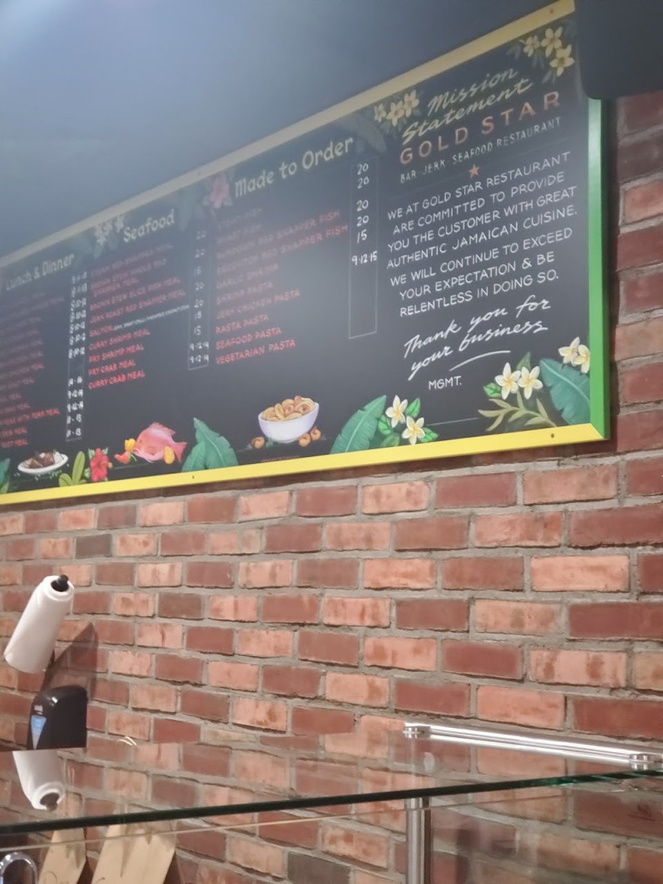 Side orders listed beside hearty main dishes.